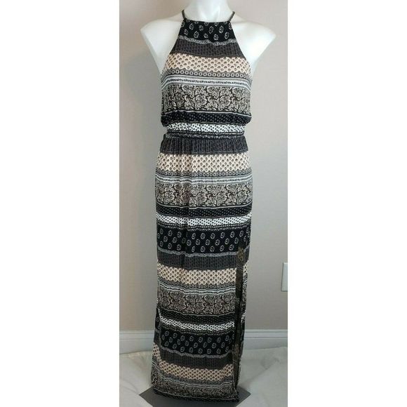 American Eagle Soft & Sexy Maxi Dress Keyhole Back Black Beige XS EUC - Picture 1 of 5